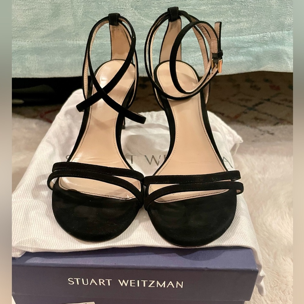 Stuart Weitzman Lexie black suede strappy heels